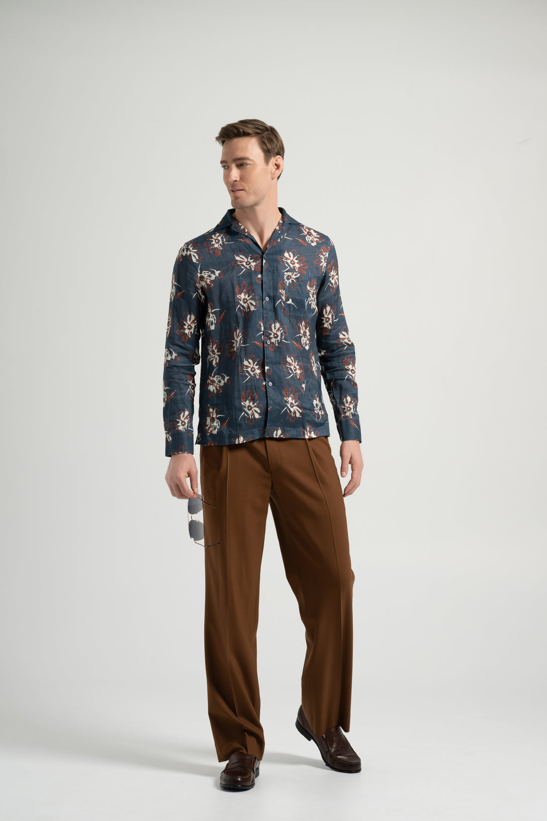 Classic Floral Print Linen Shirt