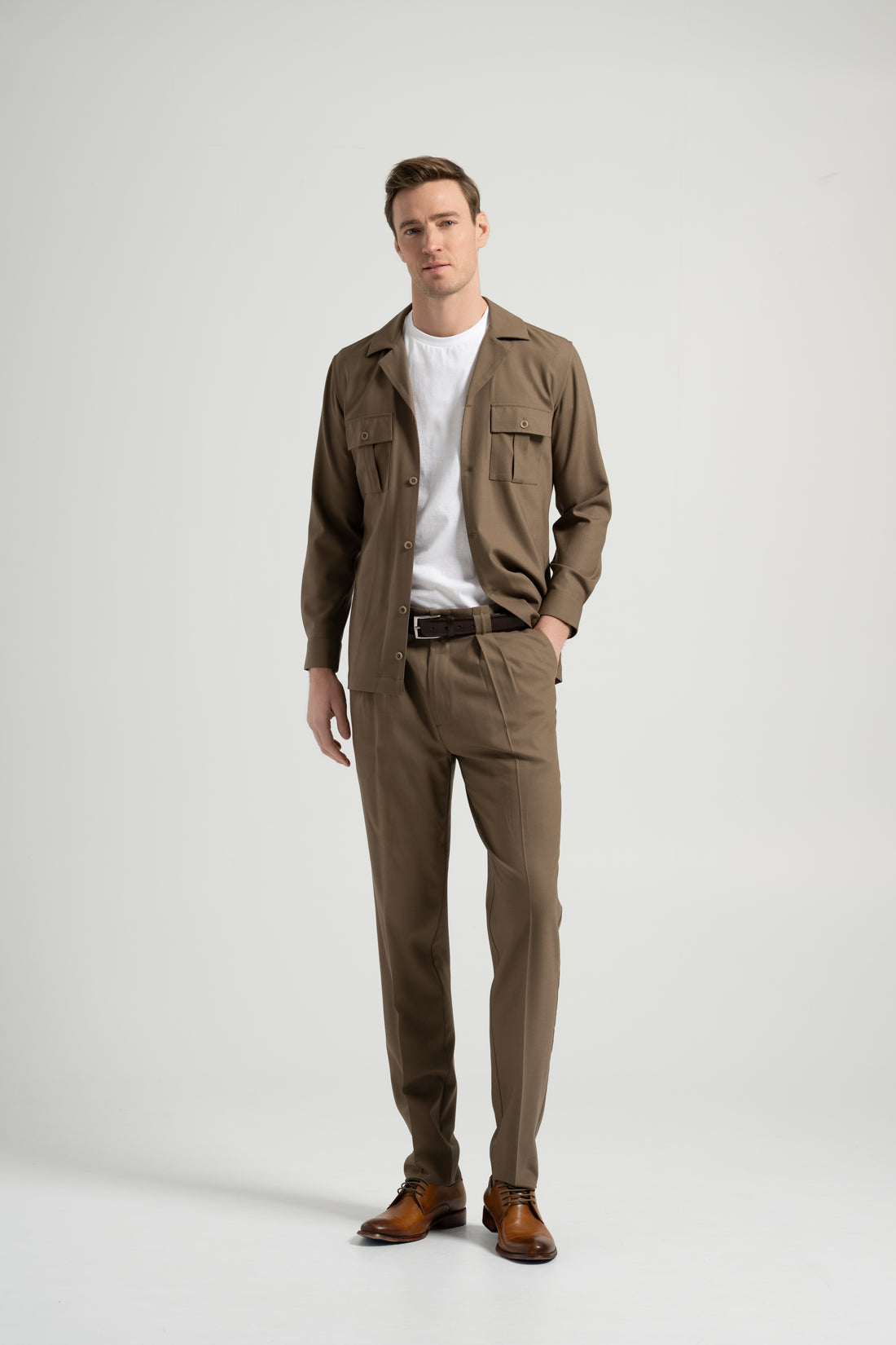 Double-Pleat Wool Stretch Trousers