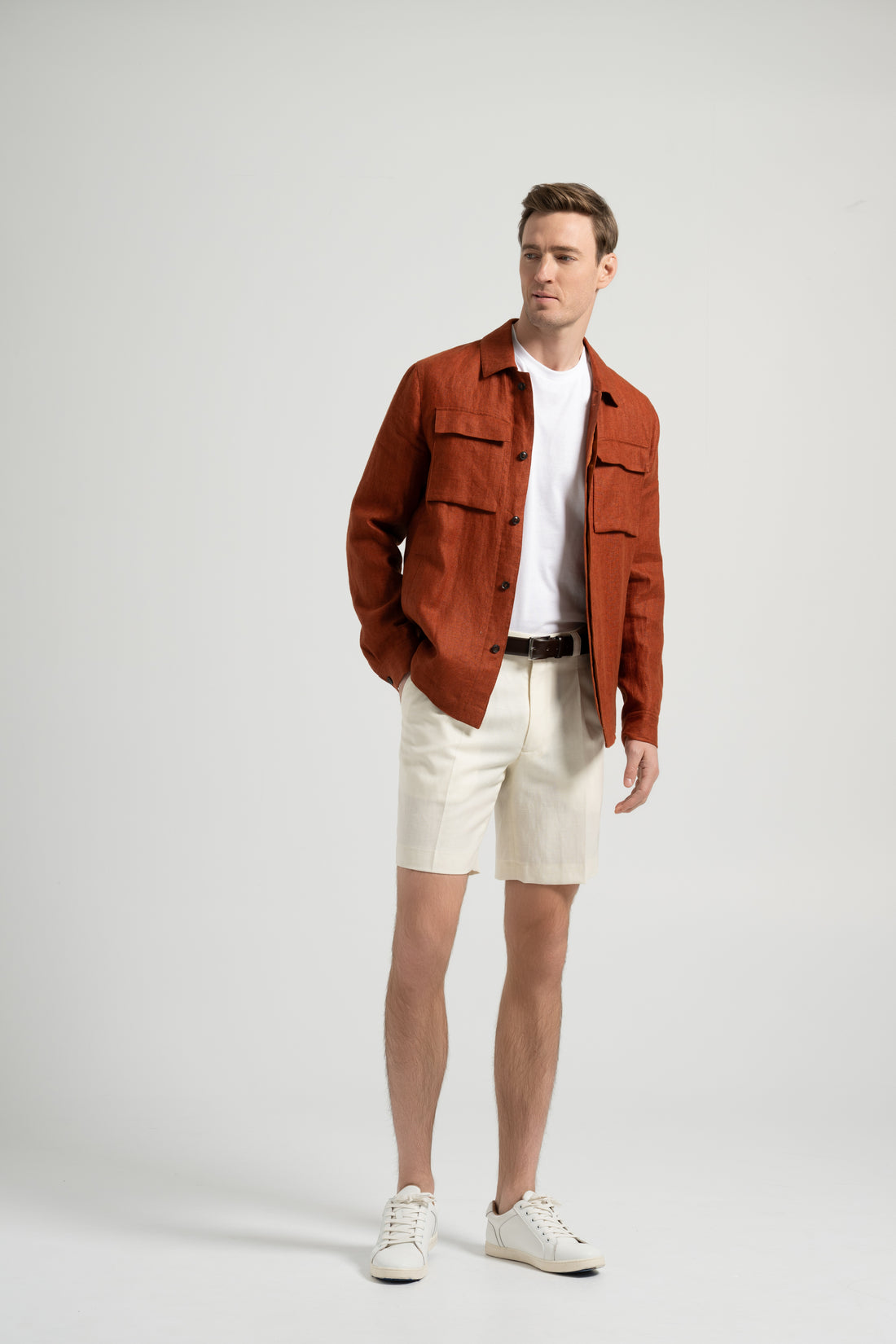 Herringbone Linen Shirt Jacket