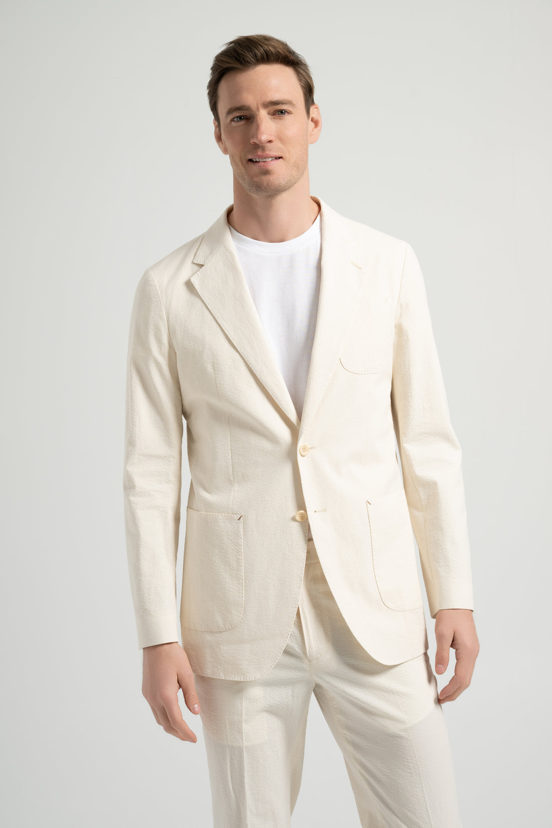 Beige Cotton Seersucker Suit